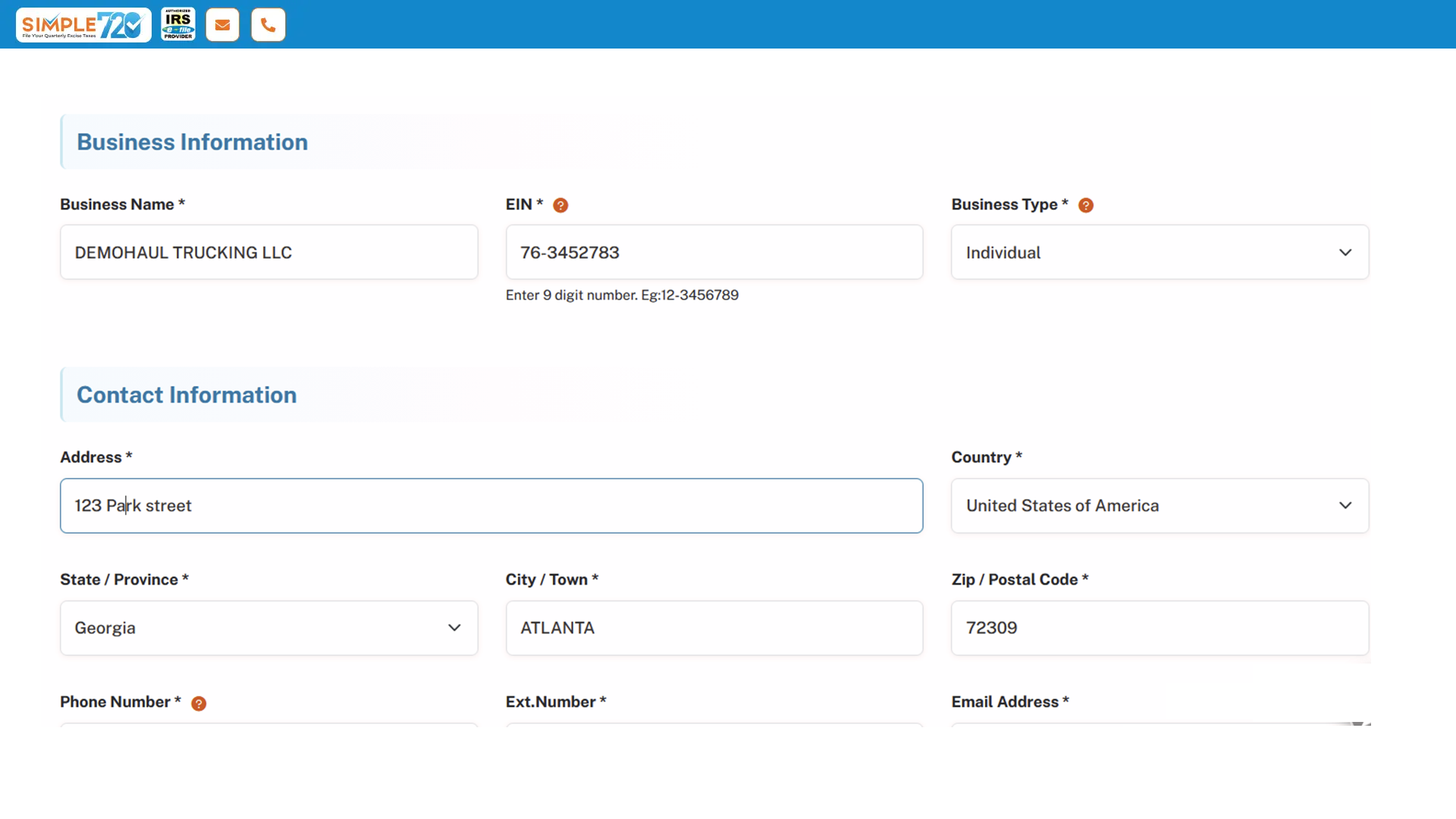Step 1 - Enter business details