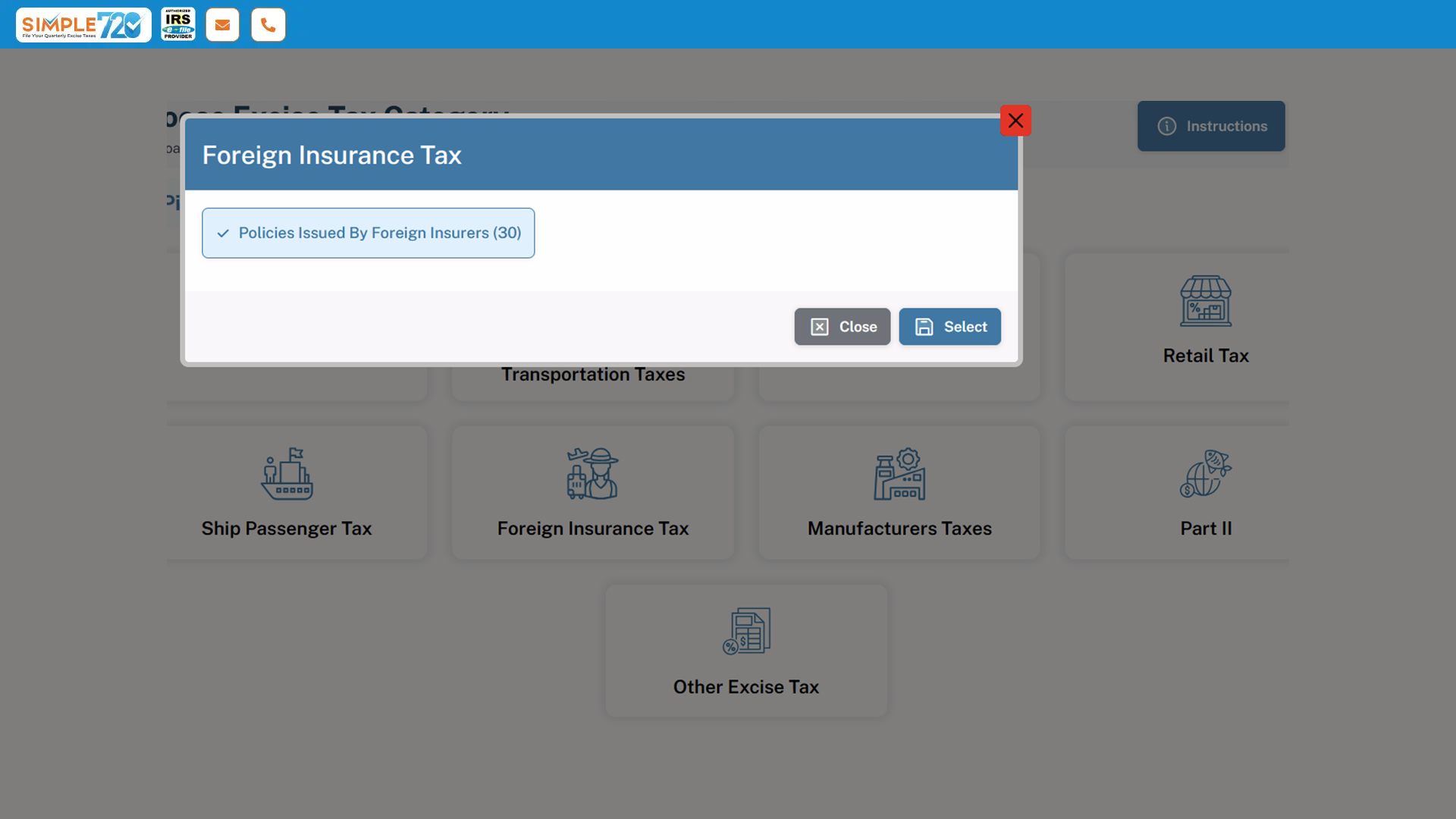 Step 2 - Select the tax category