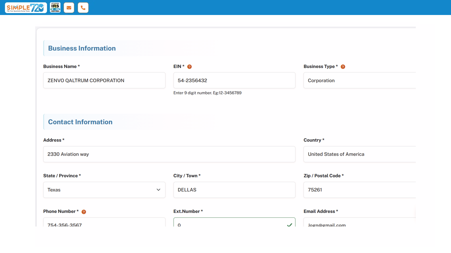 Step 1 - Enter business details