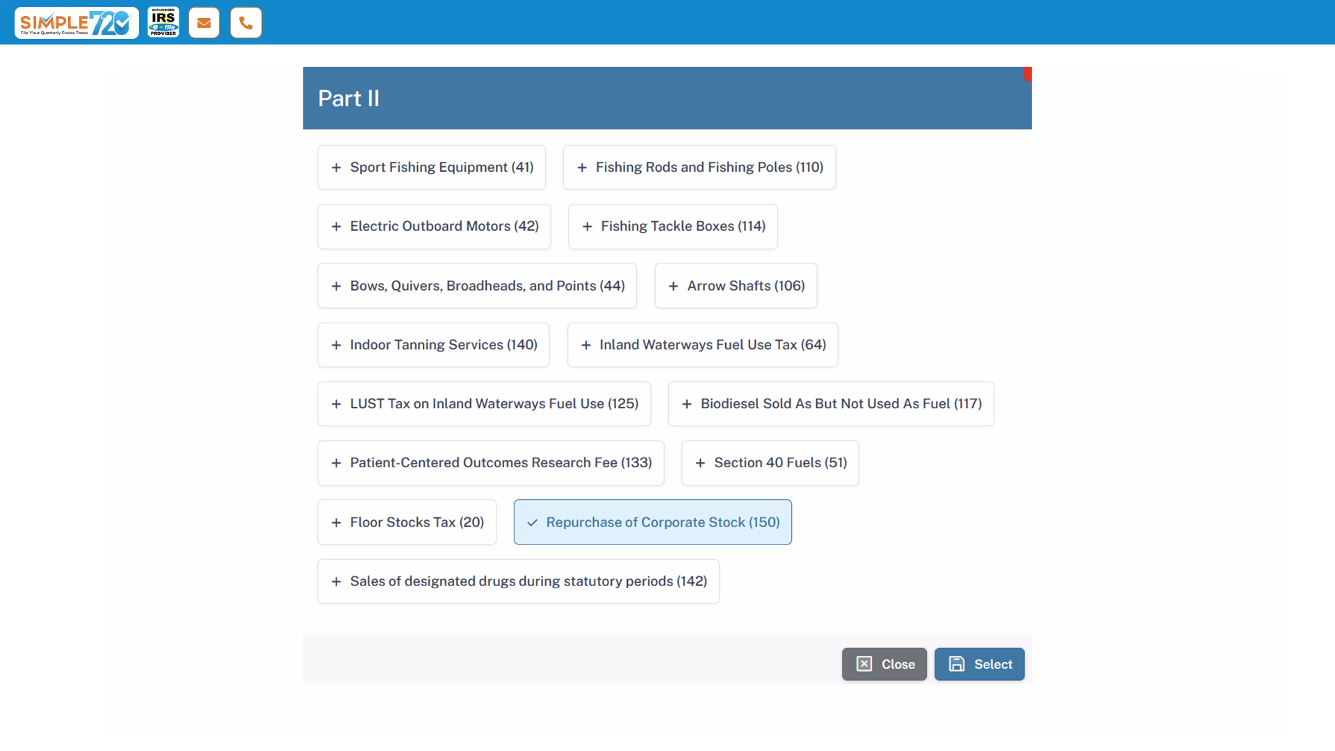 Step 2 - Select the tax category